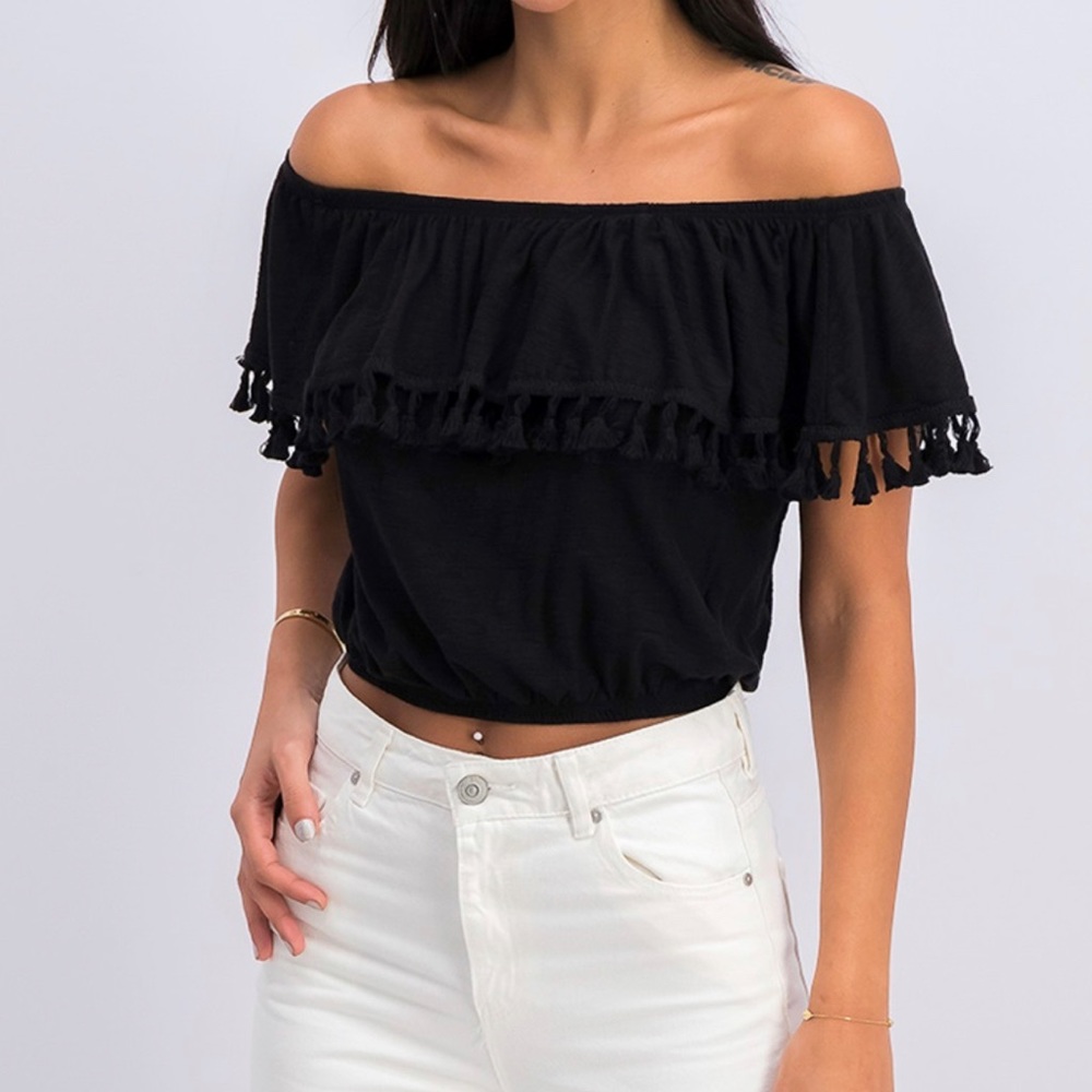 Off the shoulder fringe top